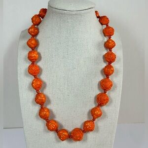 Molded Celluloid Rose Flower Beads Hand-Knotted Necklace Adjustable